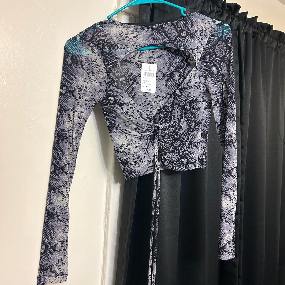 Sheer Snake Print Long Sleeve Top